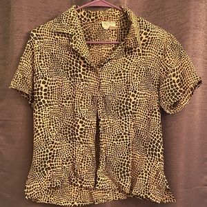 Allison Taylor Animal Print Button Up Silk Shirt